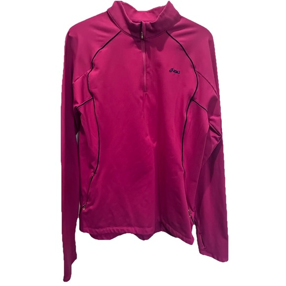 ASICS Running Athletic Jacket Hot Pink Women Size Med Full Zip Thumbhole Stretch - Picture 1 of 10